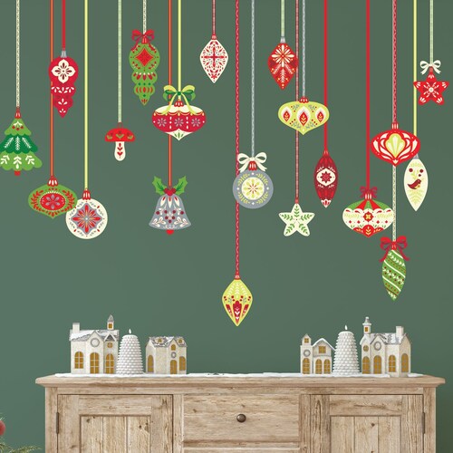 Vintage Christmas Ornaments Wall Decals Made From Reusable Etsy