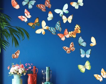 Butterfly Wall Decals made from Peel and Stick Wallpaper Material, Set of 20 reusable wall decals, great wedding decor or gift idea - WB920