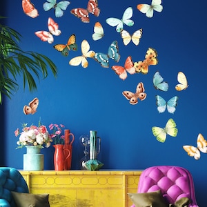 Butterfly Wall Decals made from Peel and Stick Wallpaper Material, Set of 20 reusable wall decals, great wedding decor or gift idea - WB920