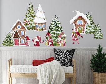 Red Christmas Gnomes Wall Decals made from Peel & Stick Fabric Wall Decal Material, Reusable, Great Office Christmas Decor - WB107R