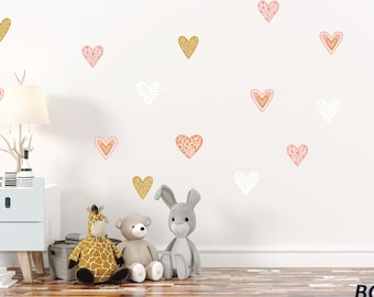 Boho Heart Wall Decals, Heart Wall Stickers for Boho Chic Nursery Decor, Easy Peel and Stick Application, removable, Kids Play Room - WB041