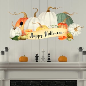 Unique Halloween Wall Decals - Cute Rustic Pumpkin Patch - Halloween Wall Decals - Handpainted Watercolor Design - WB914