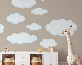 Cloud Wall Decals, Set of 9 Fluffy Clouds, Watercolor Wall Stickers for Nursery Classroom or Playroom, Great for boho bedroom decor - WB083