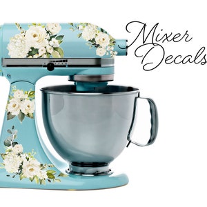 White Watercolor Roses Stand Mixer Decal set, fits KitchenAid or other Kitchen mixer brands, includes 6 small floral stickers - WBMIX001