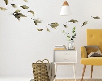 Floral Leaves Wall Decals made from fabric peel and stick wallpaper material, Extra leaves to add to floral decal sets, reusable - WB1013