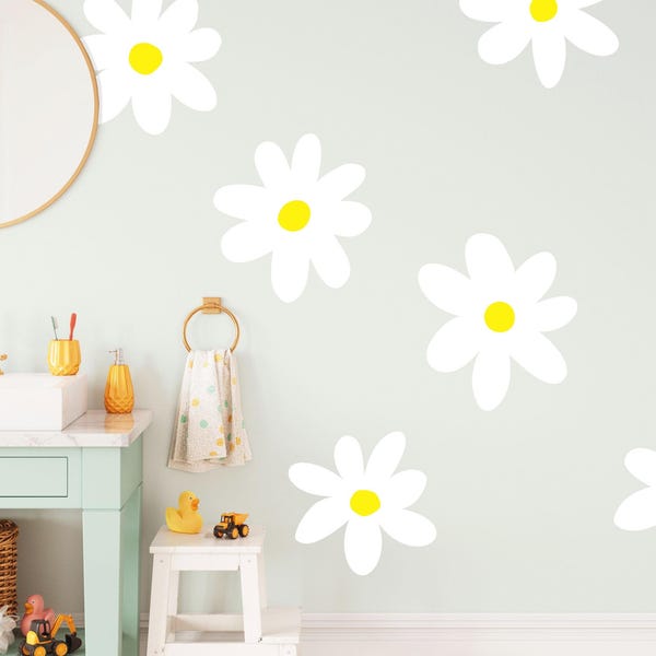 Big Daisy Wall Decals - Nursery Decor, Dorm or Kids Room Wall Art, Removable Flower Shapes Wall Stickers, Set of 10 wall art kit  - WB052