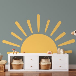 Large Half Sun Wall Decal - Nursery Decor, Kids Room Wall Art, Removable Sunburst Wall Stickers, 8 sizes available decal kit  - WB063