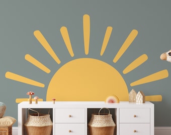 Large Half Sun Wall Decal - Nursery Decor, Kids Room Wall Art, Removable Sunburst Wall Stickers, 8 sizes available decal kit  - WB063