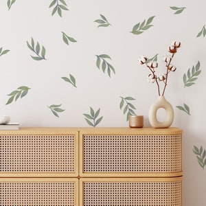 Leaf Wall Decals, Boho Nursery Decor Floral Wall Stickers, Great for Dorms, Classroom or Rentals, removable fabric wallpaper material -WB012