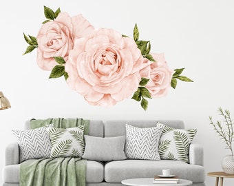 Pink Roses Floral Wall Decals For Nursery, Floral Wallpaper Removable Wall Decal, Pink Roses Wall Sticker, Flower Decals, Rose Wall Decals