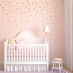 Gold Stars Wall Decals Set for Nursery Decor, Easy Peel and Stick Application, removable, matte metallic finish looks like paint WBSTRm image 2