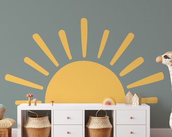 Grand sticker mural demi-soleil - décoration de chambre d'enfant, art mural pour chambre d'enfant, stickers muraux amovibles soleil, kit de 8 tailles disponibles - WB063
