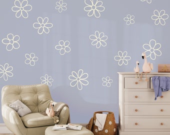 Retro Daisy Nursery Wall Decals, Boho Playroom Decor for Girls, also great for dorms and classrooms, Includes 20 Daisy Wall Decals  - WB041