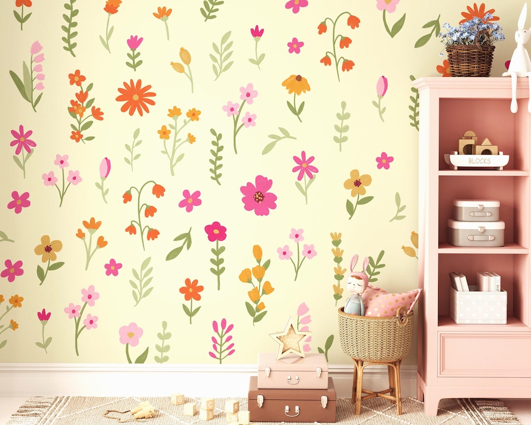 Wildflower Wall Decals, Nursery Decor, Watercolor Floral Wall Art ...