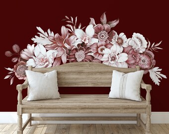 Floral Cottagecore Wall Mural Decals, Aesthetic Room Decor, Vintage Flowers Nursery wall decals, peel and stick wall stickers - WB086