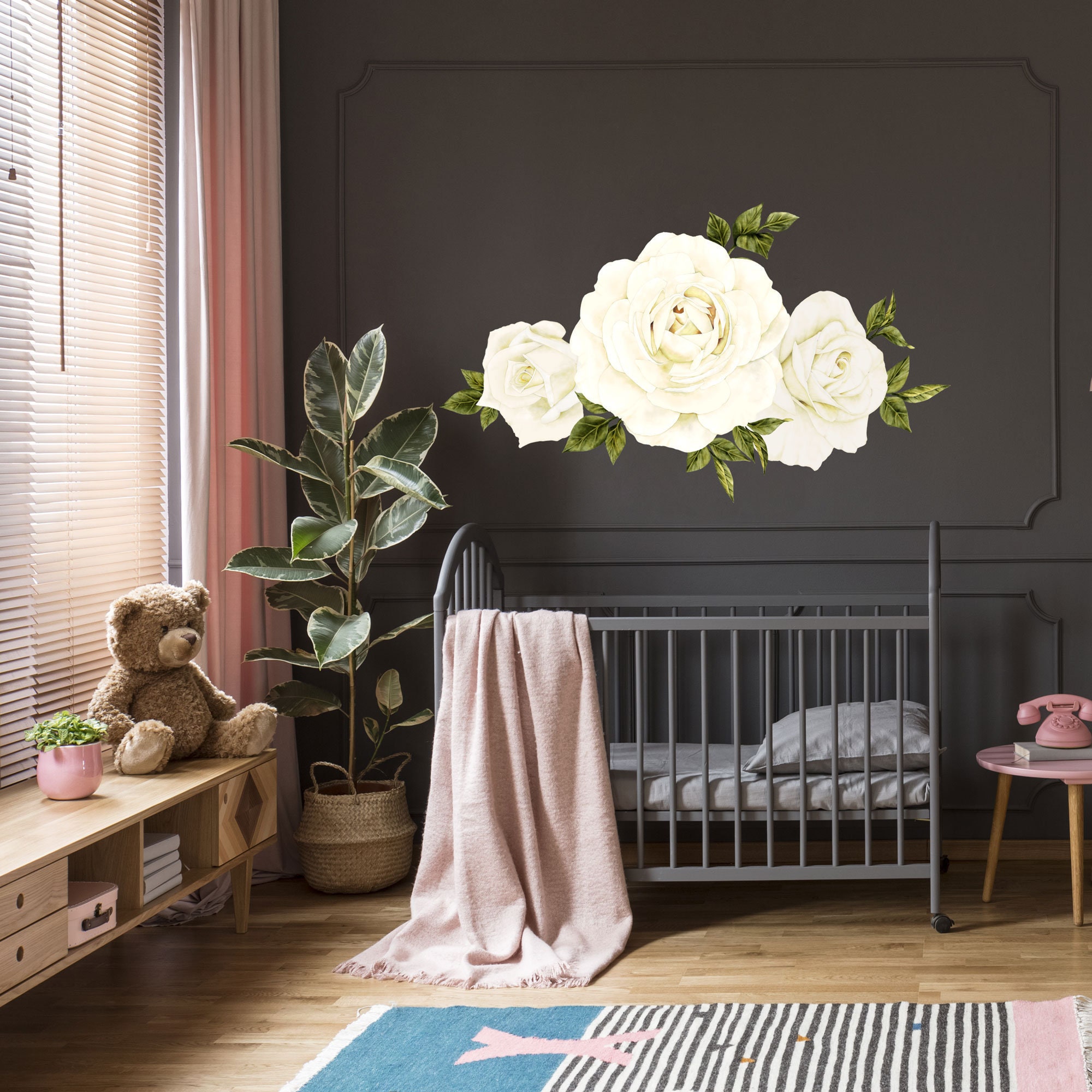 Floral Wall Decals For Nursery Vintage White Roses Set of Etsy
