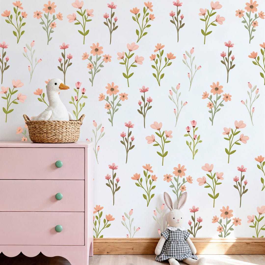 Flower Wall Decals, Pink Nursery Decor, Whimsical Wildflowers Baby Room ...