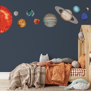 Sun & Planets Wall Stickers Set, Solar System Kids Room Decor or Classroom Decor, made with reusable fabric decal material - WB1620