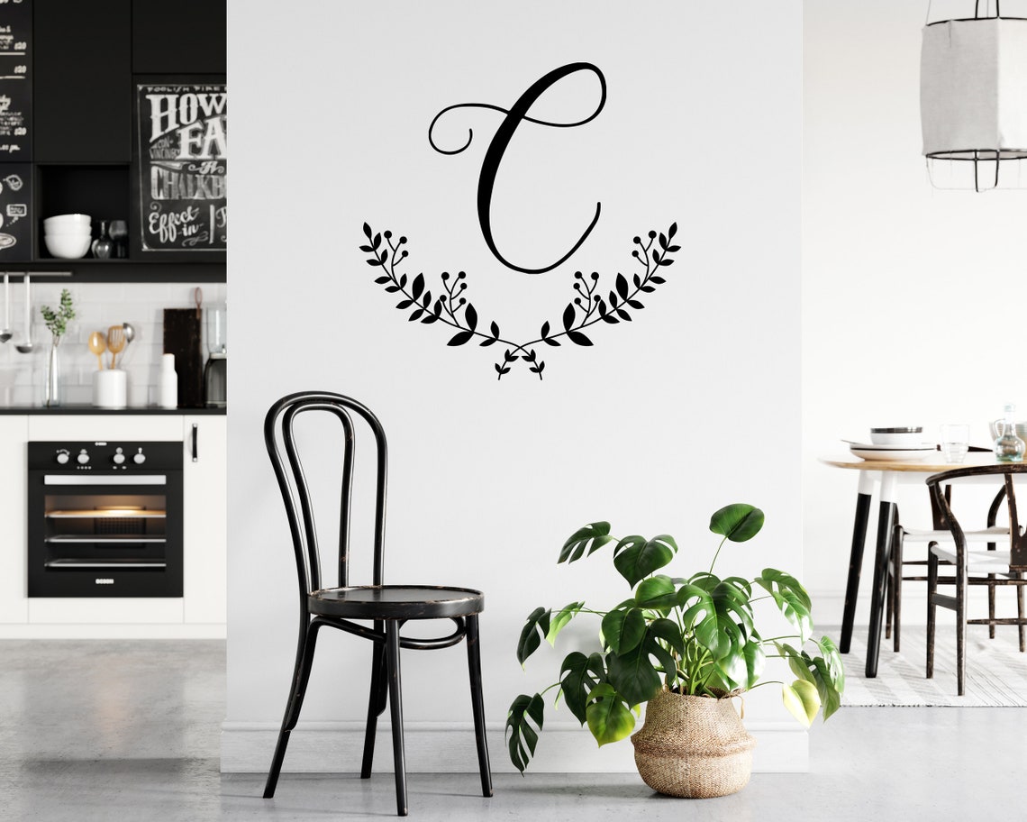 Single Letter Wall Decal Monogram with Laurel Wreath Great Etsy