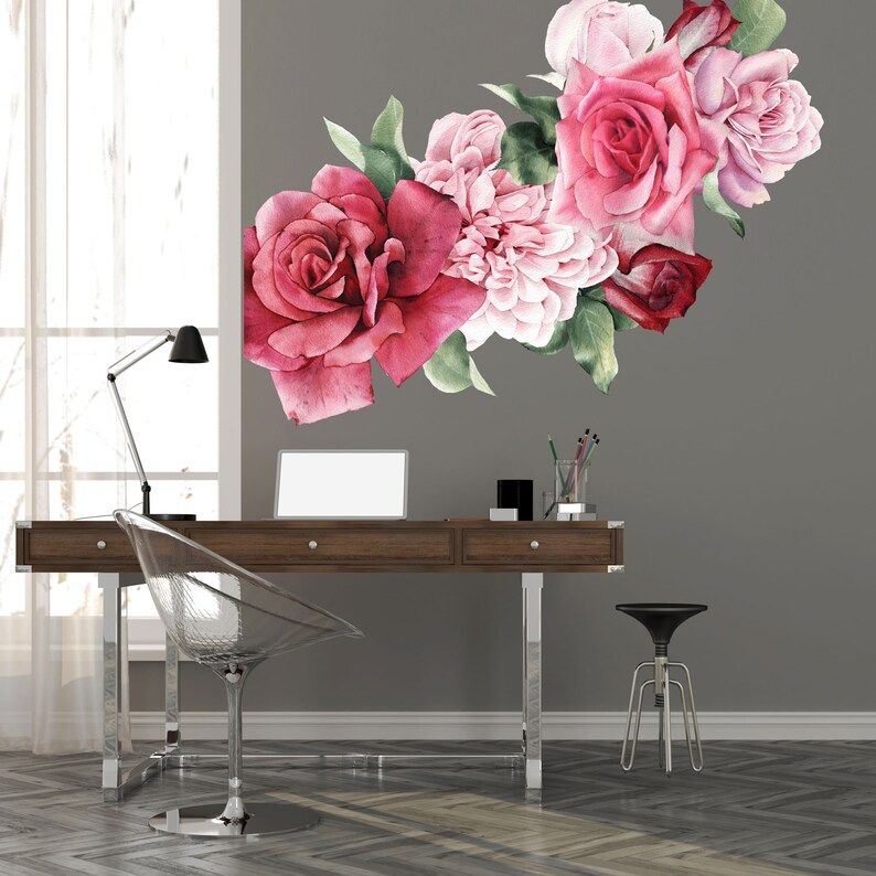 Pink Roses Wall Decals Made From Peel and Stick Removable Etsy