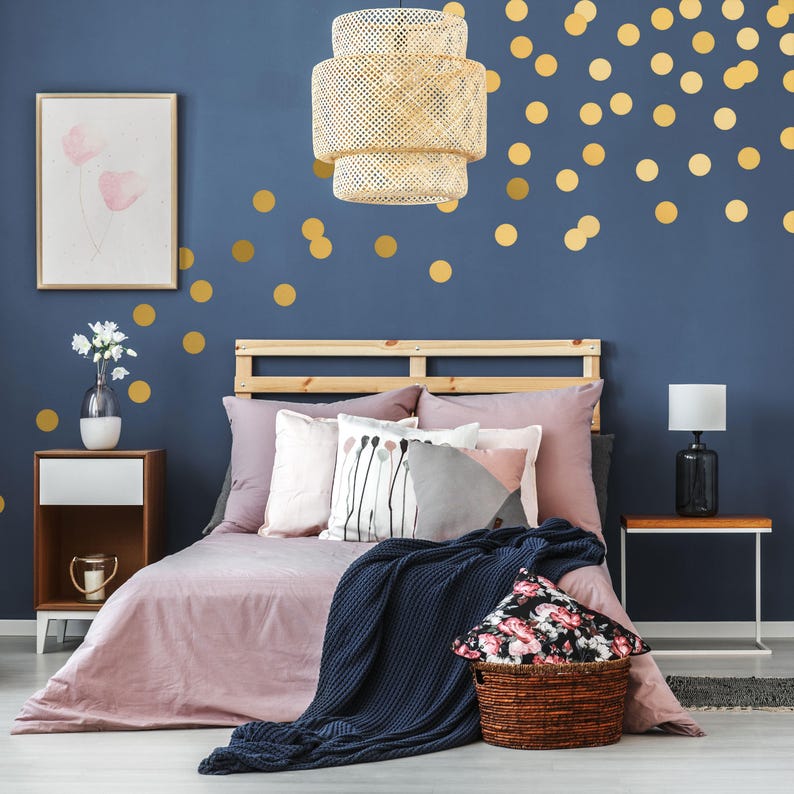 Gold Dot Wall Decals Metallic Gold Polka Dots Gold Wall Etsy
