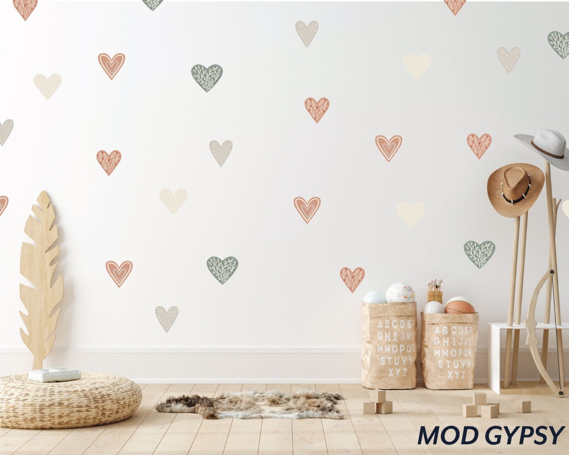 Removable Heart Wall Decals, Heart Wall Stickers for Boho Chic Nursery ...