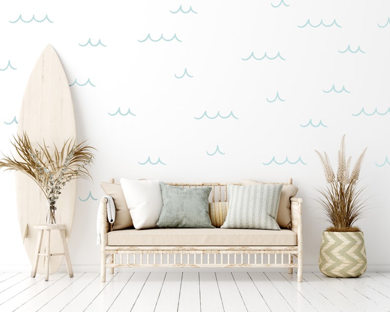 Ocean Wave Wall Decals Removable Wall Decor, Beach Nursery Decals, Nautical Nursery Decor, Costal Cottage Kids Room Wall Stickers WB069 image 4