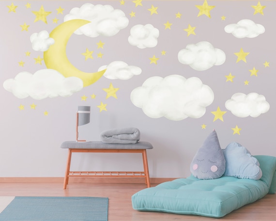 Whimsical Sky Baby Room Nursery Print Boys Bedroom Wall Art Moon Stars 
