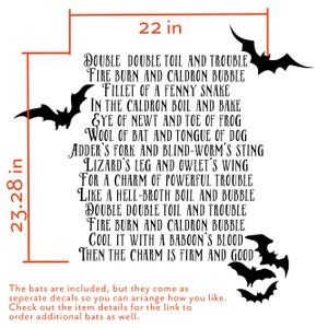 Double Double Toil and Trouble Halloween Wall Decal The 3 Witches Chant from MacBeth Halloween Wall Decal with bats WB911 image 4