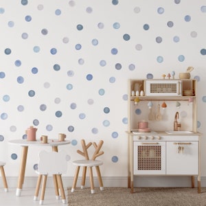 Muted Blue and Grey Polka Dot Wall Decal set of 84, Nursery Wall Decals, 2 inch Watercolor Polka Dots for Walls, peel n stick  - WBDOT114