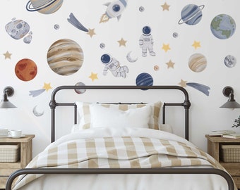 Space Theme Wall Stickers Set, Solar System Kids Room Decor or Classroom Decor, made with reusable fabric wall decal material - WB1624