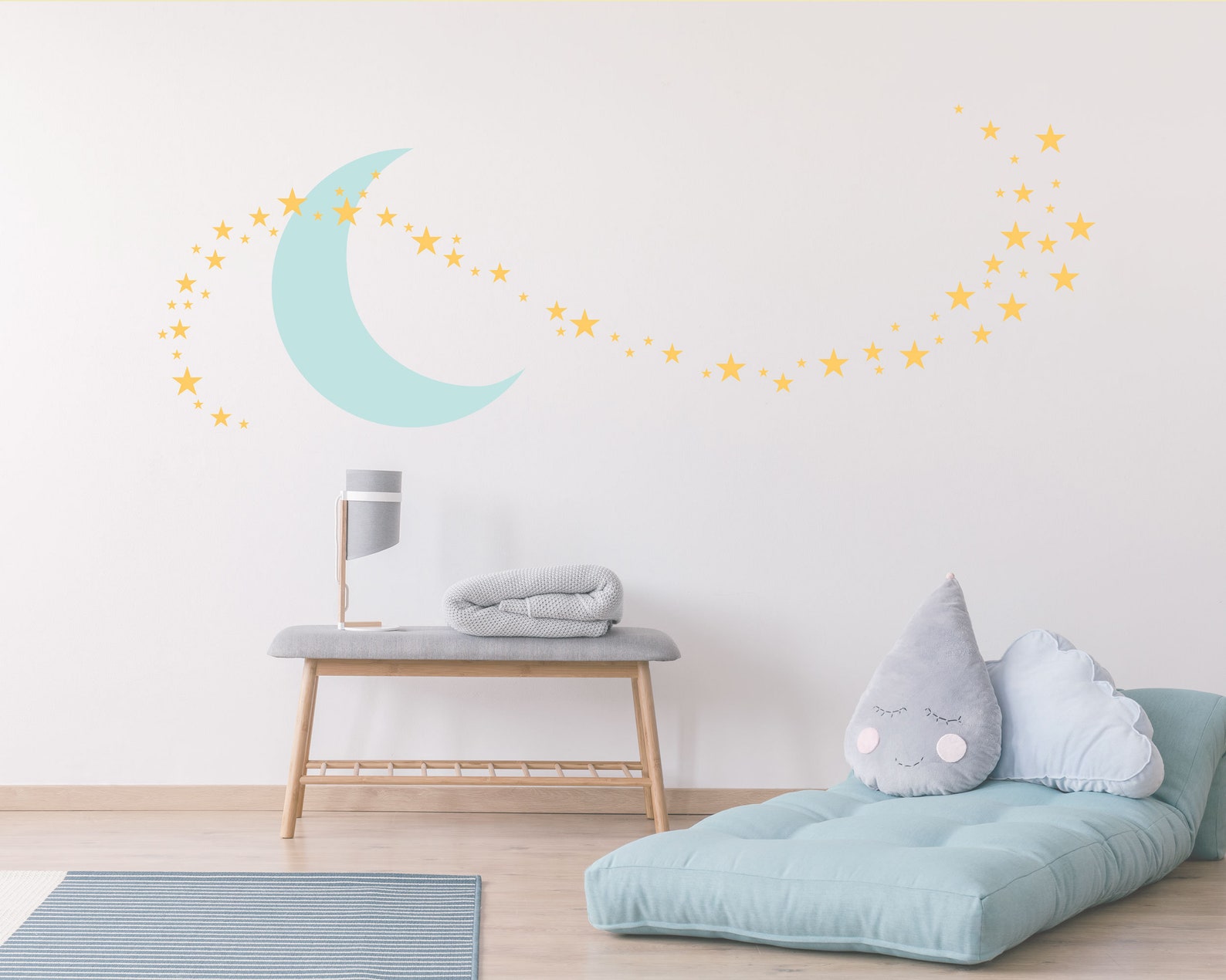 Moon and Stars Nursery Wall Decal Set Includes 68 Star Wall Etsy