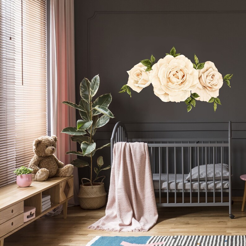 Vintage Cream Roses Floral Wall Decals for Nursery Set of 3 Etsy