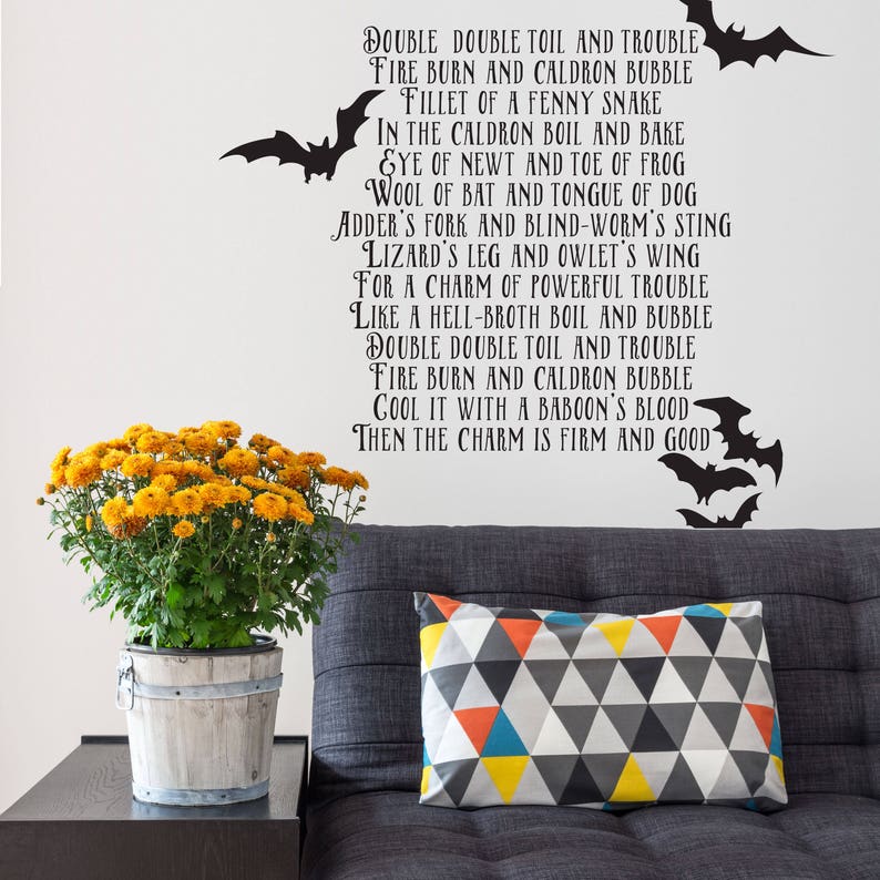 Double Double Toil and Trouble Halloween Wall Decal The 3 Witches Chant from MacBeth Halloween Wall Decal with bats WB911 image 3