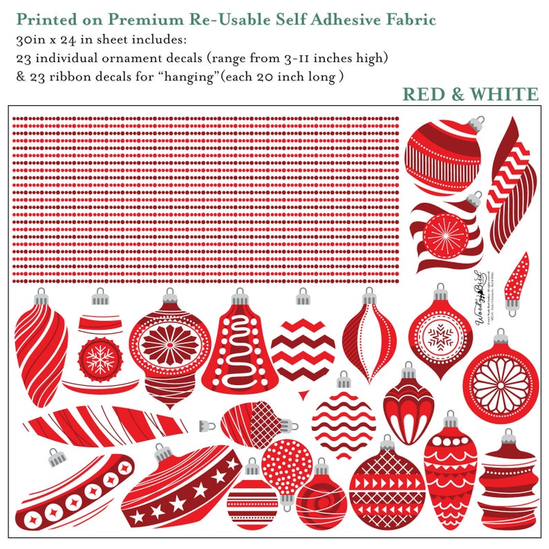 Vintage Ornaments Wall Decals Christmas Wall Decor Etsy