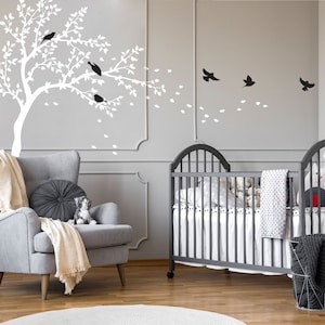 Large Tree Wall Decal For Nursery with Birds, Great Woodland design for Girl Bedroom Decor or Playroom decor - WB094
