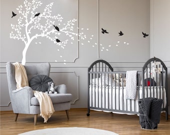 Large Tree Wall Decal For Nursery with Birds, Great Woodland design for Girl Bedroom Decor or Playroom decor - WB094