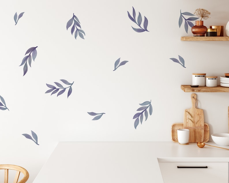 Leaf Wall Decals, Boho Nursery Decor Floral Wall Stickers, Great for Dorms, Classroom or Rentals, removable fabric wallpaper material WB012 image 2