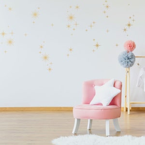 Sparkly Starburst Vinyl Wall Decals, Mid Century Modern, 1950s Atomic Age Style, Kitsch Gold Sparkles, Starry Sky Nursery Decor WB1615 image 8