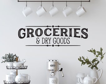 Farmhouse Kitchen Sign, Pantry Wall Decal, Groceries Dry Goods Modern Rustic Home Decor - LK183