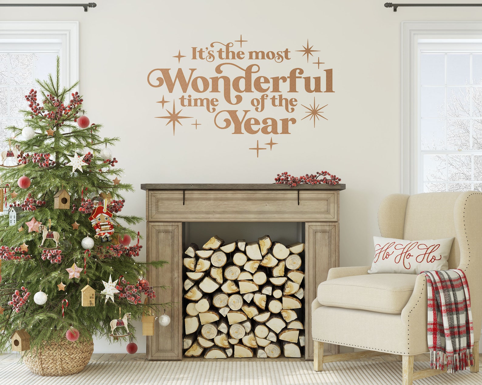 Autocollant Vitrine Noël "It's A Wonderful Life" - Décoration Amovible Vinyle, Hauteur 55cm, Neuf