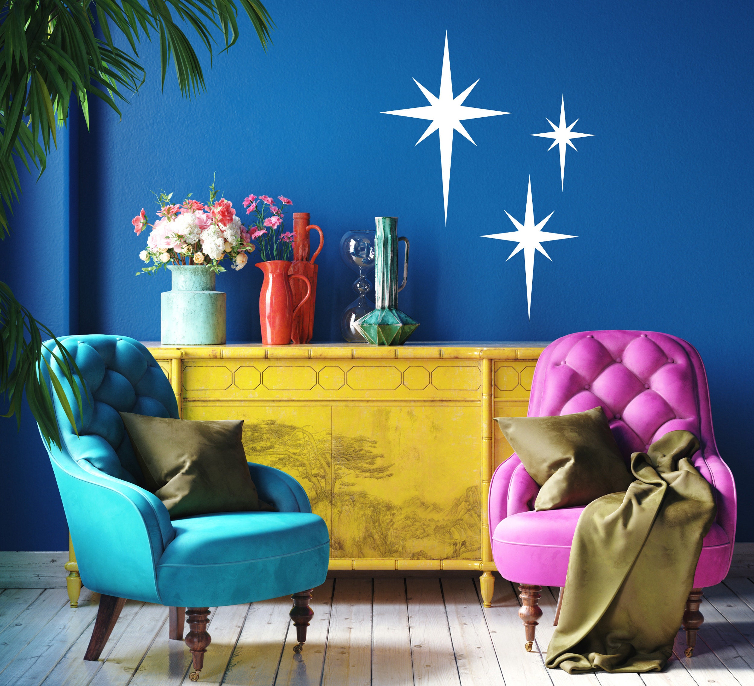 Mid Century Modern Retro Starburst Wall Decals, 1950s Atomic Age