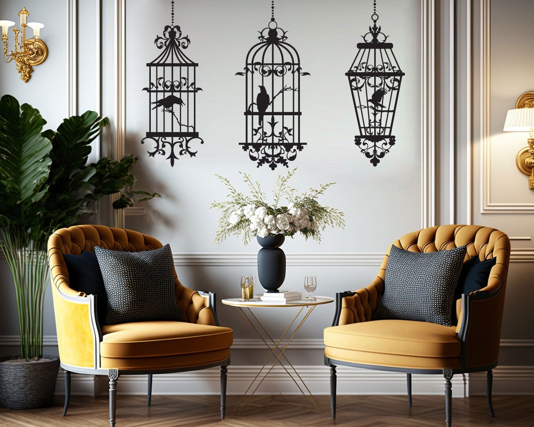 Gothic Home Decor, Goth Wall Decals, Vintage Style Birdcages With