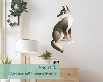 Wolf Wall Decal, made with peel and stick fabric wallpaper material, goes with woodland mural sets - WB029