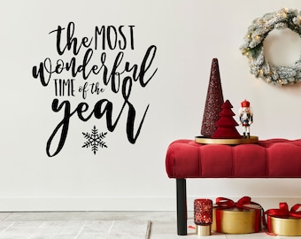 Christmas Wall Decal, It's the most wonderful time of the year, Modern Casual Decor, Hand drawn style quote decal, works on windows - LK157