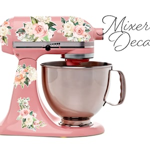 Pink & Cream Watercolor Roses Stand Mixer Decal set, fits KitchenAid or other Kitchen mixer brands, includes 5 floral stickers - WBMIX004