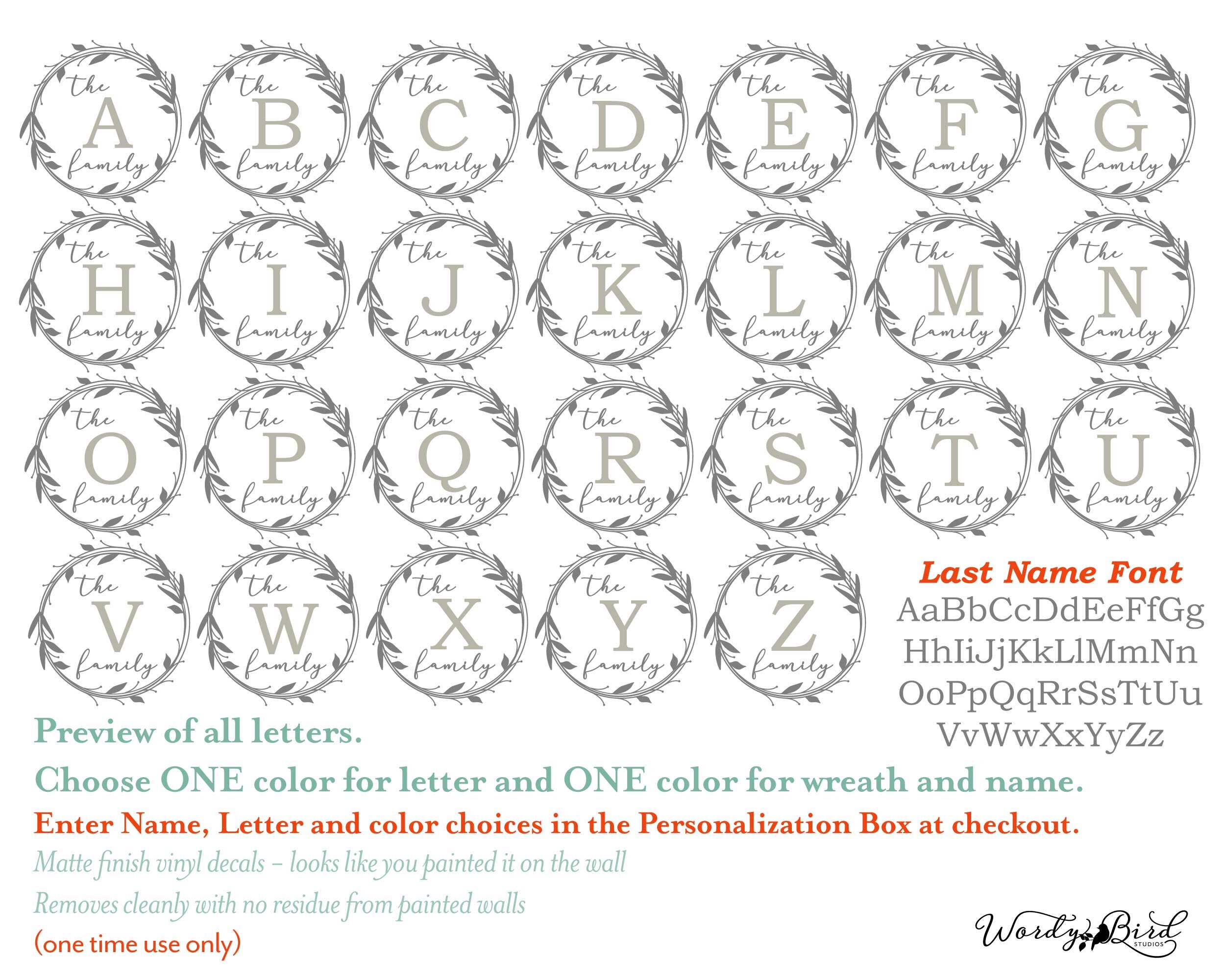 Family Name Wall Decal Monogram With Laurel Wreath, Great for Front ...