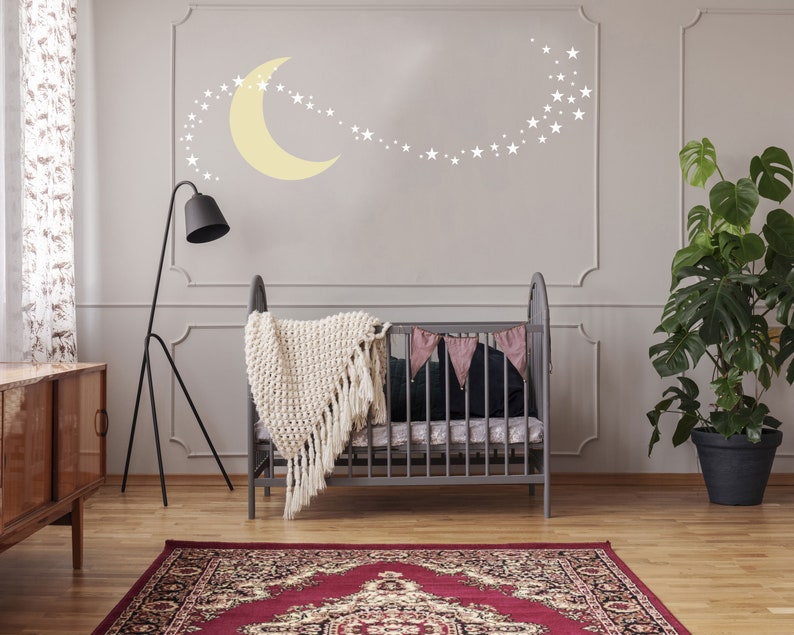Moon and Stars Nursery Wall Decal Set includes 68 Star wall Etsy