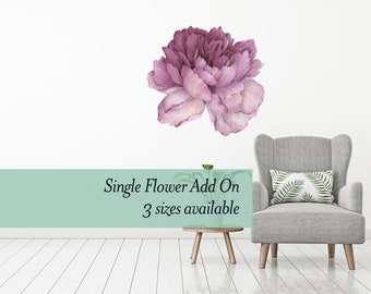 Single Purple Peony wall decal flower. Made from removeable wallpaper material.  Great add on to our larger floral wall decal sets - WB1633C