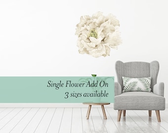 Single White Peony wall decal flower. Made from removeable wallpaper material.  Great add on to our larger floral wall decal sets - WB1632A